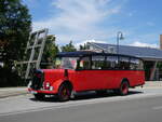 (264'596) - Raab, Bad Drrenberg - MER-K 49H - Saurer (ex VDZ/Landerlebniswelt, Bad Drrenberg; ex Fankhauser, CH-Arzier; ex AFA Adelboden/CH Nr. 15; ex P 23'052; ex P 2076) am 10. Juli 2024 beim Bahnhof Drrenberg 