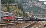 Der Zweck der Rangierfahrt in Göschenen der B 3/4 1367 (SBB Historic) war die Einreihung in den  Dampfzug der Elefanten : die C 5/6 2978 und 2969 fuhren mit einem historischen Zug über den