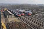 Neben SBB Re 6/6 um Eem 923 zeigt sich auch ein Dispo-Zug im Bahnhof von Lausanne Triage. 

4. Feb. 2022