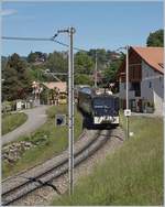 Die MOB GDe 4/4 6005 ist bei Planchamp mit einem MOM Panoramic Express unterwegs.