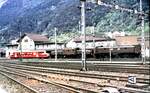 SBB Be 4/6 Nr.12 230 und Ce 6/8 II Nr.14 253 und RAe 2/4 Nr.1002 Roter Pfeil in Erstfeld zum Jubiläum 100 Jahre Gotthard-Bahn am 22.09.1981.