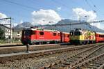 RhB Ge 4/4 II Nr.633 und 611 in Samedan am 19.08.2009.