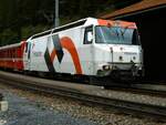 RhB Ge 4/4 III Nr.649 mit Werbung Holcim in Bergün am 28.08.2005.