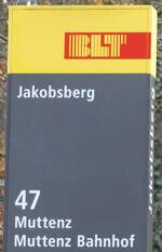 (269'624) - BLT-Haltestellenschild - Basel, Jakobsberg - am 5.