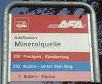 (130'369) - AFA-Haltestellenschild - Adelboden, Mineralquelle - am 11.
