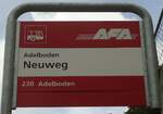 (130'962) - AFA-Haltestellenschild - Adelboden, Neuweg - am 15.
