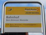 (199'912) - PostAuto/BERNMOBIL-GHaltestellenschild - Bern Brnnen Westside, Bahnhof - am 10.