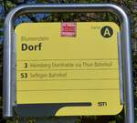 (274'142) - STI-Haltestellenschild - Blumenstein, Dorf - am 23. April 2025