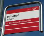 (255'700) - aare seeland mobil-Haltestellenschild - Br�gg BE, Bahnhof - am 30.