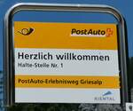 (237'633) - PostAuto-Haltestellenschild - Herzlich willkommen, Halte-Stelle Nr.