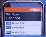 (277'889) - RBS-Haltestellenschild - G�mligen, Bahnhof - am 17. Juli 2025