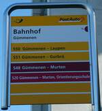 (240'061) - PostAuto/tpf-Haltestellenschild - Gmmenen, Bahnhof - am 11.