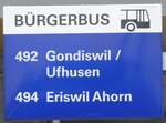 (271'212) - B�RGERBUS-Haltestellenschild - Huttwil, Bahnhof - am 17.