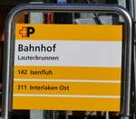 (285'215) - +P-Haltestellenschild - Lauterbrunnen, Bahnhof - am 5. M�rz 2026