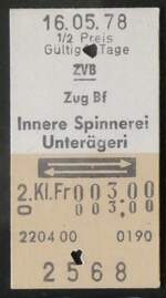 (263'337) - ZVB-Einzelbillet vom 16. Mai 1978 am 2. Juni 2024 in Thun