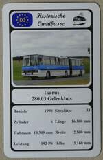 (273'936) - Quartett-Spielkarte mit Ikarus 280.03 Gelenkbus von 1990 am 13.