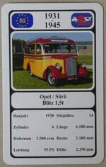 (275'689) - Quartett-Spielkarte mit Opel / S�r� Blitz 1,5t von 1938 am 18.