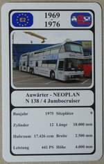 (276'488) - Quartett-Spielkarte mit Auw�rter - NEOPLAN N 138 / 4 Jumbocruiser von 1975 am 8.