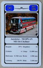 (279'332) - Quartett-Spielkarte mit Auw�rter - NEOPLAN NH 116 Cityliner von 1971 am 24.