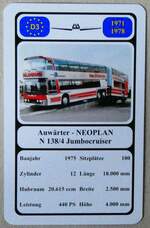 (279'334) - Quartett-Spielkarte mit Auw�rter - NEOPLAN N 138/4 Jumbocruiser von 1975 am 24.