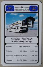 (279'787) - Quartett-Spielkarte mit Auw�rter - NEOPLAN N 980 Galaxy Lounge von 1981 am 31.