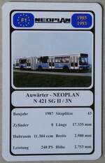 (280'033) - Quartett-Spielkarte mit Auw�rter - NEOPLAN N 421 SG II / 3N von 1987 am 7.