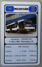 (280'034) - Quartett-Spielkarte mit Auw�rter - NEOPLAN N 4012 MIC Metroliner II von 1988 am 7.