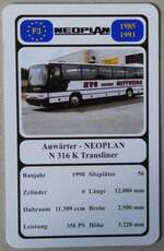 (280'035) - Quartett-Spielkarte mit Auw�rter - NEOPLAN N 316 K Transliner von 1990 am 7.