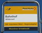 (155'336) - PostAuto-Haltestellenschild - Wilderswil, Bahnhof - am 23.