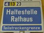 (176'308) - VBZ-Haltestellenschild - Zrich, Rathaus - am 23.