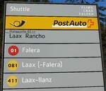 (167'980) - PostAuto-Haltestellenschild - Laax, Rancho - am 26.