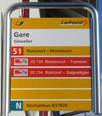 (175'392) - PostAuto/cj-Haltestellenschild - Glovelier, Gare - am 2.