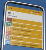 (157'483) - PostAuto-Haltestellenschild - Porrentruy, gare - am 23.