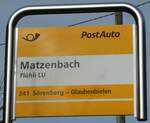 (242'415) - PostAuto-Haltestellenschild - Fl�hli LU, Matzenbach - am 11.