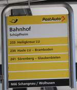 (273'824) - PostAuto-Haltestellenschild - Sch�pfheim, Bahnhof - am 11.