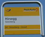 (174'866) - PostAuto-Haltestellenschild - Srenberg, Hirsegg - am 11.