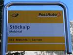 (259'293) - PostAuto-Haltestellenschild - Melchtal, St�ckalp - am 13.