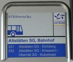 (247'045) - RTB-Haltestellenschild - Altstätten SG, Bahnhof - am 9.