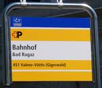 (277'108) - +P-Haltestellenschild - Bad Ragaz, Bahnhof - am 20.