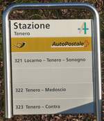 (213'828) - PostAuto-Haltestellenschild - Tenero, Stazione - am 18.