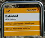 (252'542) - PostAuto-Haltestellenschild - Gschenen, Bahnhof - am 9.