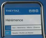 (255'527) - THEYTAZ-Haltestellenschild - H�r�mence, H�r�mence - am 23.