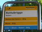 (173'682) - PostAuto/ORtSBUS-Haltestellenschild - Naters, Rottubrigga - am 7.