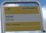 (227'656) - PostAuto-Haltestellenschild - Sanetsch, h�tel - am 29.