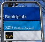 (273'152) - ZVV-Haltestellenschild - Dietikon, Rapidplatz - am 24. M�rz 2025