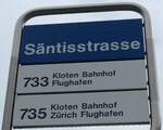 (176'277) - ZVV-Haltestellenschild - Kloten, Sntisstrasse - am 23.