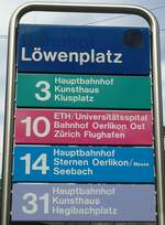 (129'641) - ZVV-Haltestellenschild - Zrich, Lwenplatz - am 12.