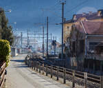 Die letzten Metern Gleis der 60,688 km langen  Berninabahn und ein Blick auf die Endstation den RhB Bahnhof Tirano am 19 Februar 2017.