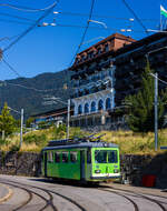 Der dreiachsige Triebwagen TPC BVB Be 2/3 - 15 ist am 10.September 2023 in Villars-sur-Ollon abgestellt, hier wird er noch öfter zum Rangierdienst eingesetzt.