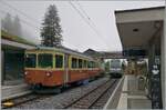 Der  BLM Mischbetrieb  mit den aktuellen und den neuen Triebwagen dauerte nur einen kurzen Sommer lang.
In Winteregg kreuzen sich der Be 4/4 21 nach Gr�tschalp und der neue Be 4/6 102  M�nch .

23. Juli 2024
